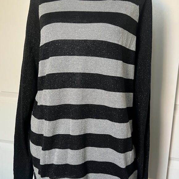 Michael Kors Silver Black Long Sleeve Striped Metallic Sweater Size Large - Picture 4 of 12
